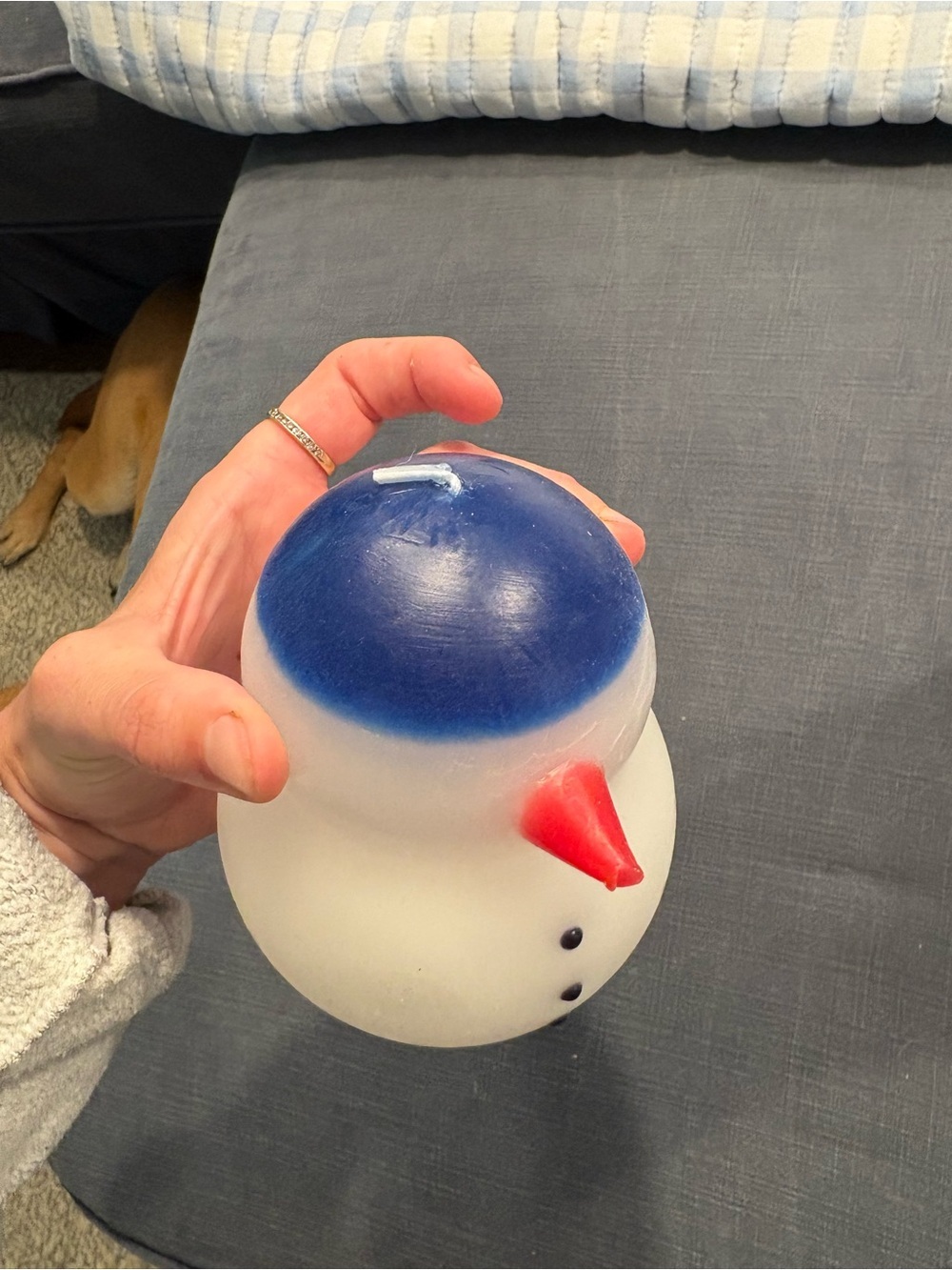 IKEA White Snowman Candle with Blue Accent - Picture 3 of 6